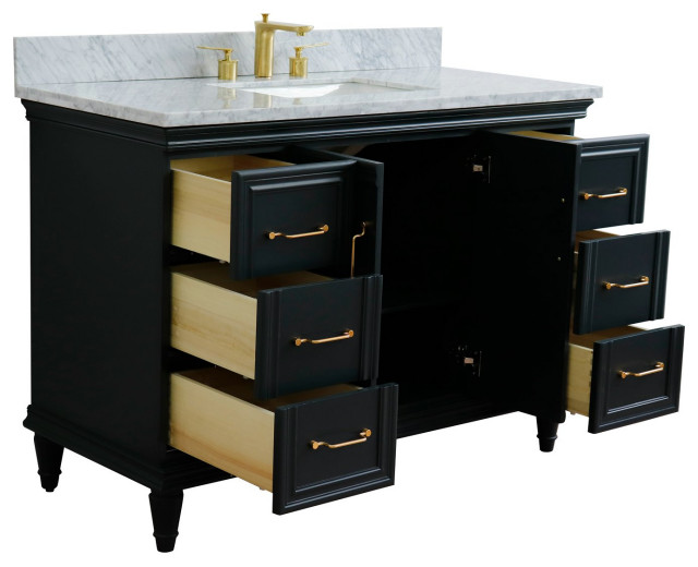 49" Single Sink Vanity, Dark Gray Finish With White Carrara Marble ...