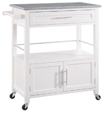 Cameron White Kitchen Cart With Granite Top White