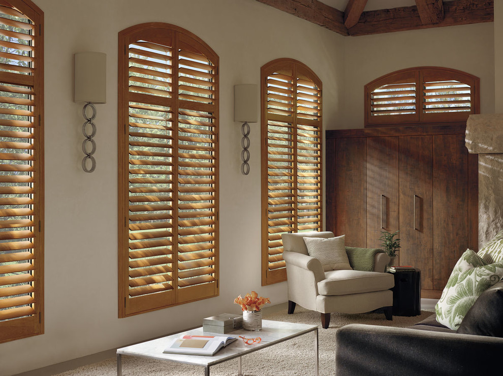 Custom Window Treatment-Wood Shutters - Tropical - Living 