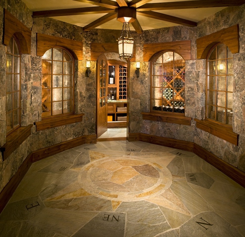 Design ideas for a country wine cellar in Denver.