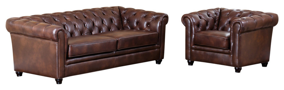 Abbyson Living 2 Piece Tuscan Sofa And Armchair Set Brown