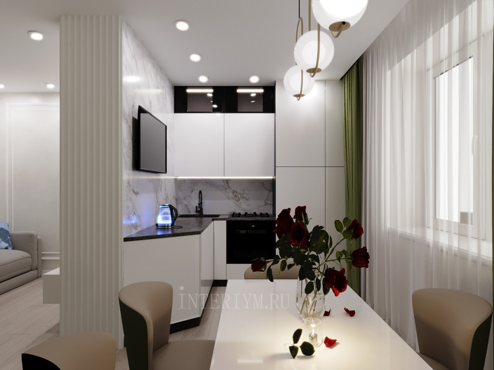Дизайн кухни-гостиной-коридора в 2х-комнатной квартире