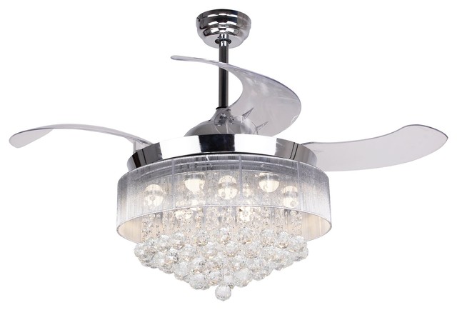 Crystal Retractable Blades Ceiling Fan With Light 3000k