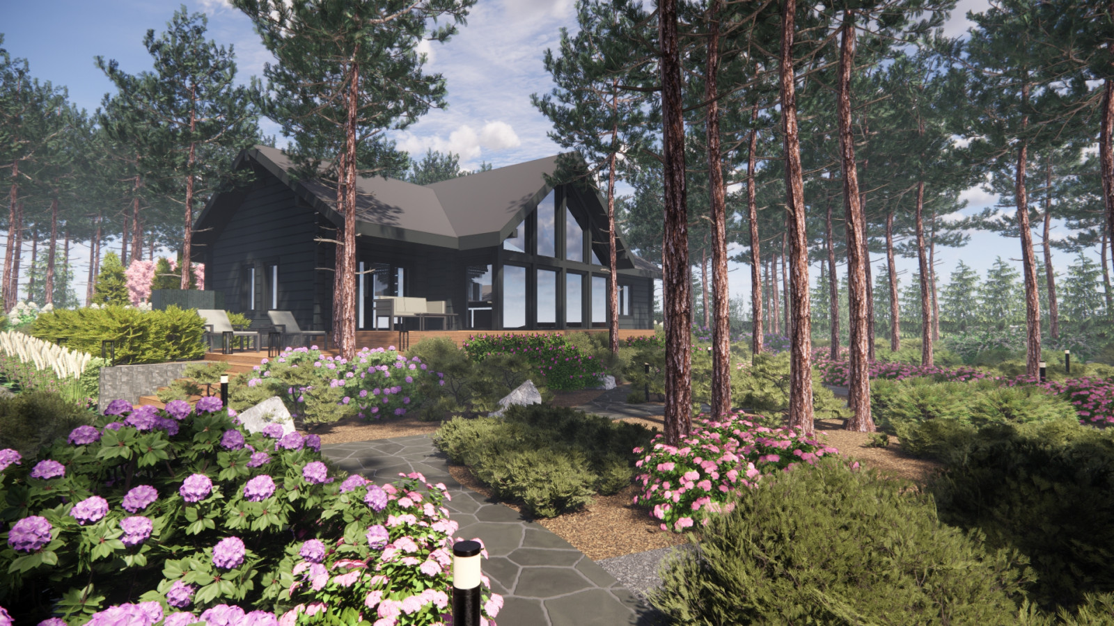 Вид на дом из лесной зоны