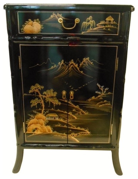 Oriental Shoe Cabinet Carved Bamboo Style Asian Accent Chests
