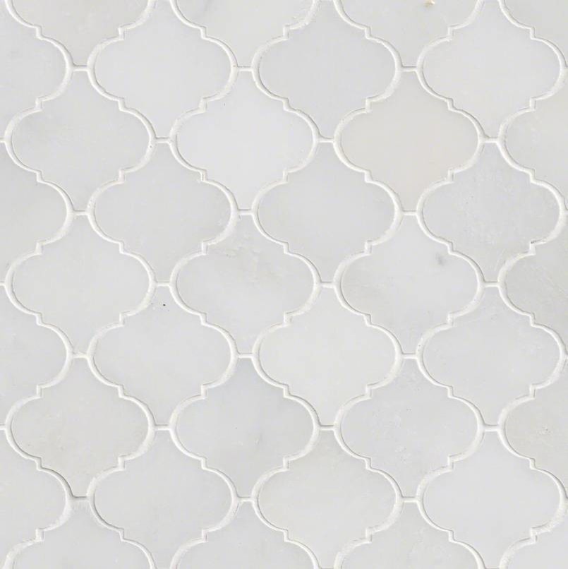 Greecian White Arabesque Pattern Polished Mosaic Mediterranean