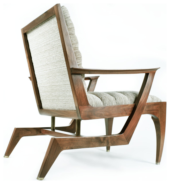 Handmade Walnut Brass Pilar Lounge Chair, Without Ottoman