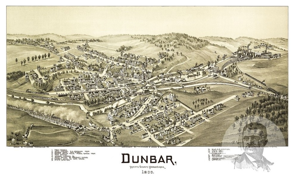 Old Map of Dunbar Pennsylvania 1900, Vintage Map Art Print, 12"x18
