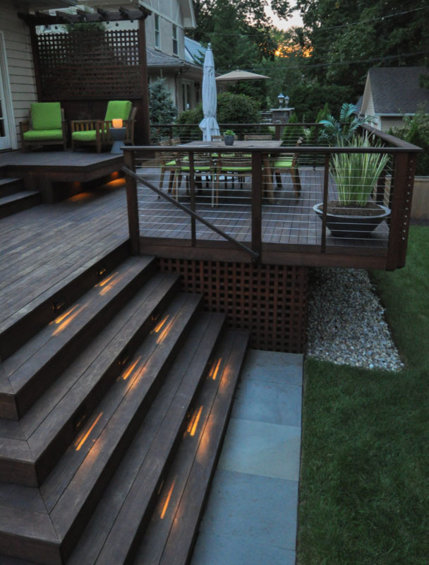 Inspiration for a mid-sized transitional backyard deck in New York with a pergola.
