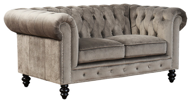 Abbyson Living Grand Chesterfield Loveseat, Gray - Traditional - Loveseats - by Abbyson Living