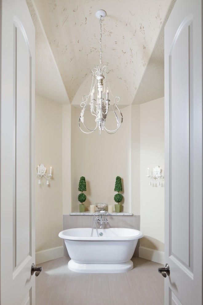 Photo of a traditional bathroom in Houston with a freestanding tub.