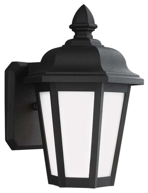 Brentwood 60W 1-Light Outdoor Small Wall Lantern, Black, Smooth White Glass