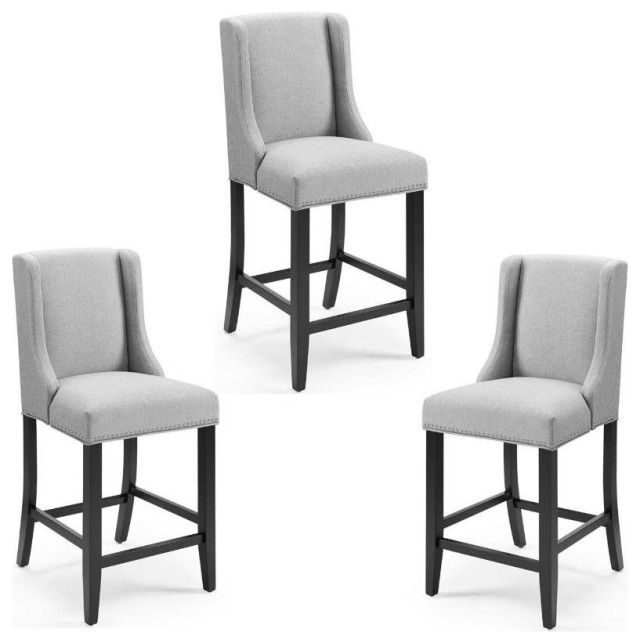Home Square 3 Piece Upholstered Counter Stool Set with Wood Base in