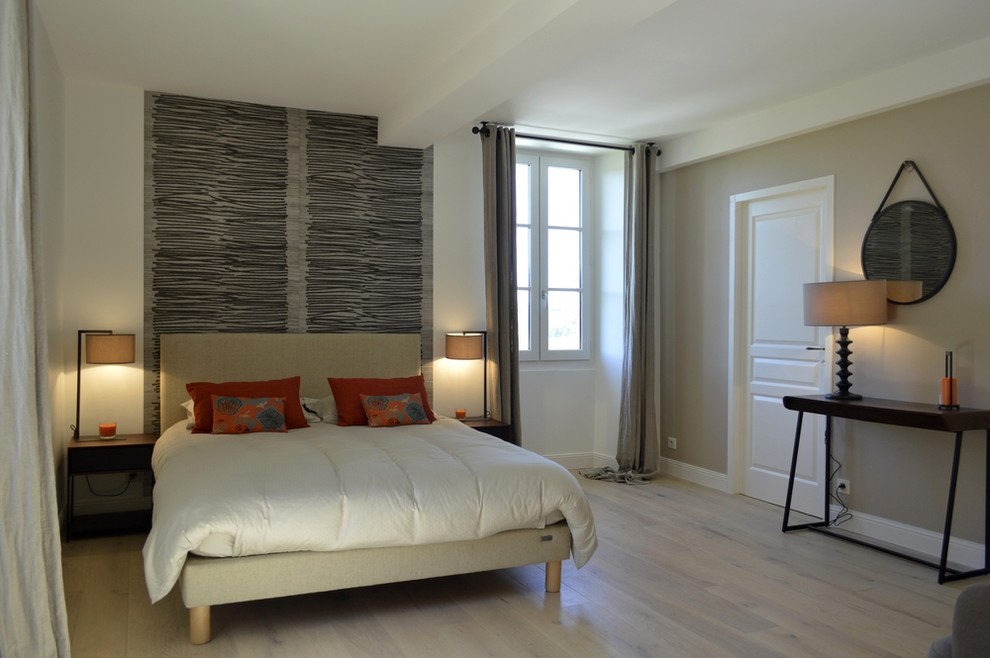 Chambre parentale?[Aménagement de chambre parentale With un mur blanc, sol en stratifié and un sol beige.]:[Aménagement de chambres parentales With un mur blanc, sol en stratifié and un sol beige.]