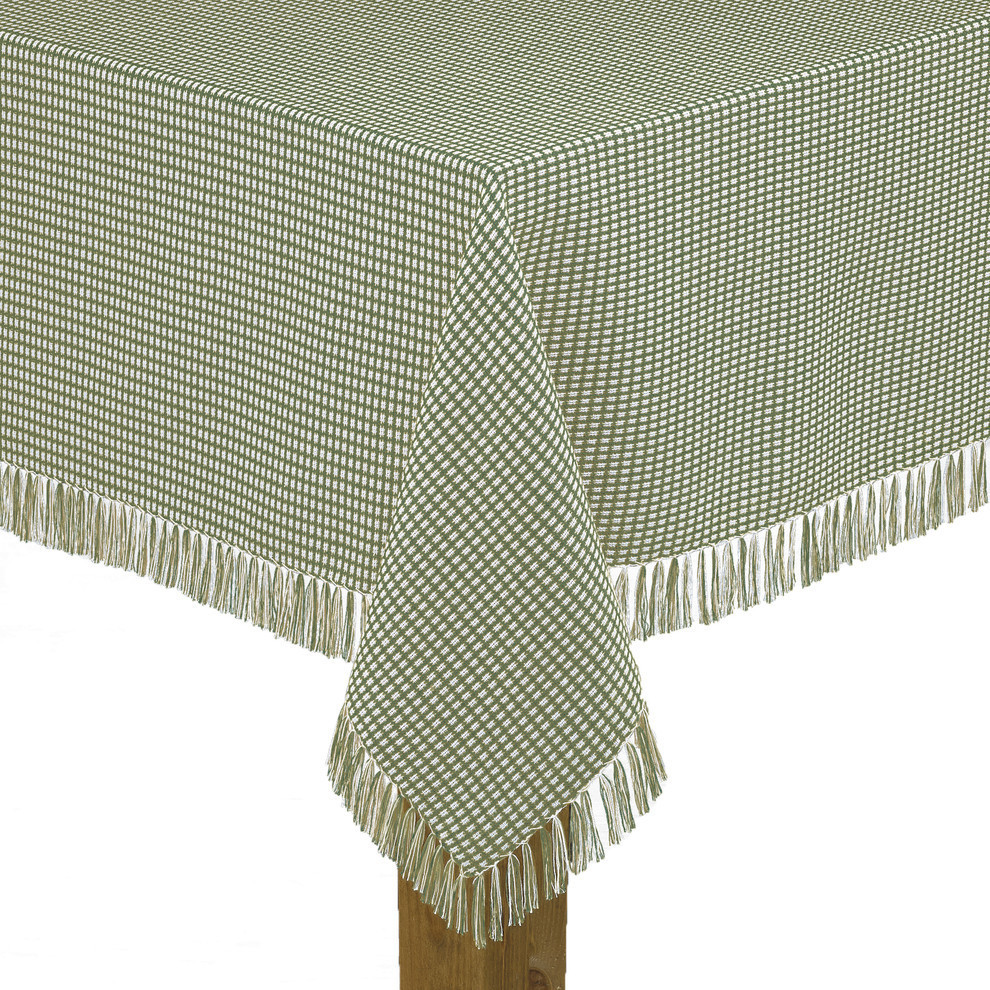 Homespun Fringed 100% Cotton Tablecloth, Sage, 52"x70"