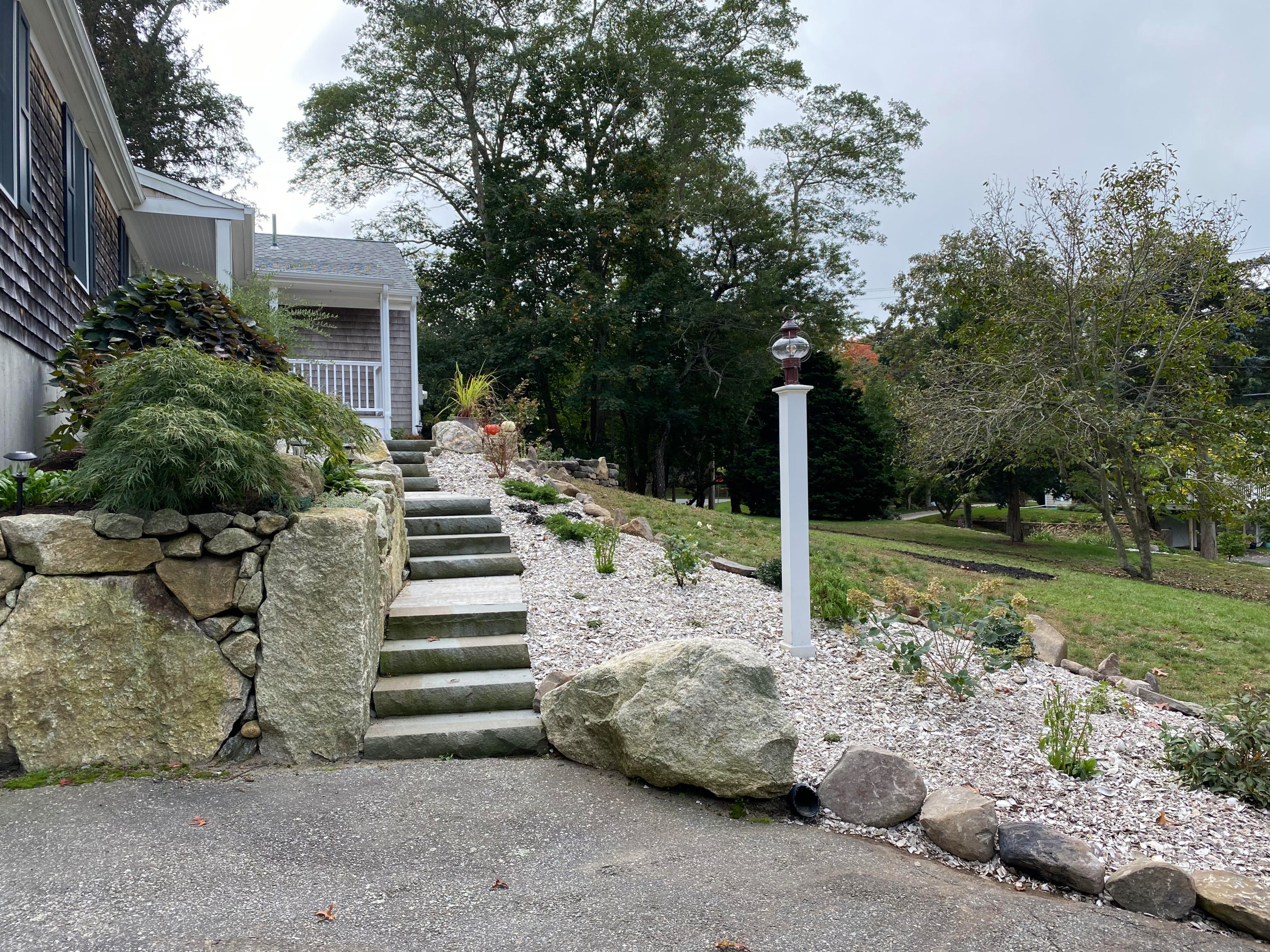Cape Cod Boulder Retaining Walls with Stone Steps