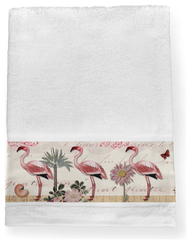 Laural Home Botanical Flamingo Bath Towel, 27"x51" Beach Style Bath