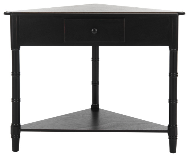 Safavieh Gomez Corner Table With Storage Drawer, Distressed Black