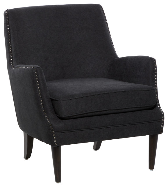 Large Black Upholstered Fabric Accent Chair, 29"Lx33.5"H Midcentury