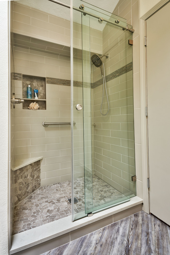 This is an example of a mid-sized transitional bathroom in Portland.
