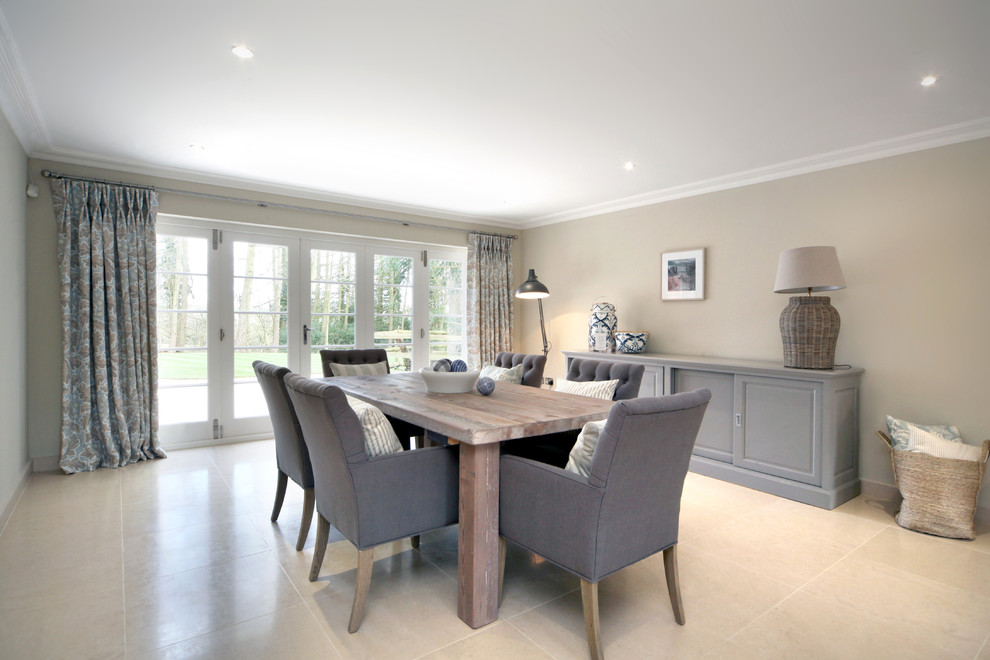 Inspiration for a large country kitchen/dining combo in Berkshire with limestone floors.