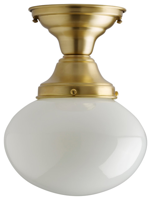 Handblown Rounded White Glass Globe Semi Flush Mount Light Fixture