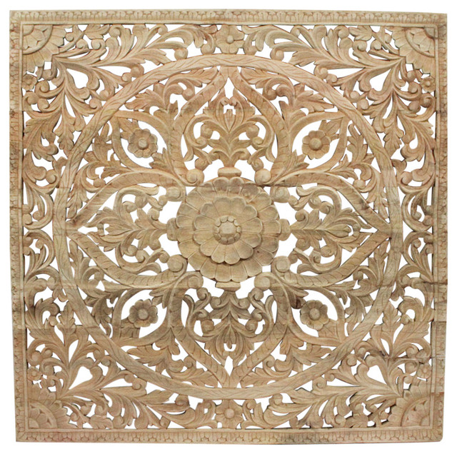 Square Carved Wood Panel Traditional Wall Accents by Design Mix