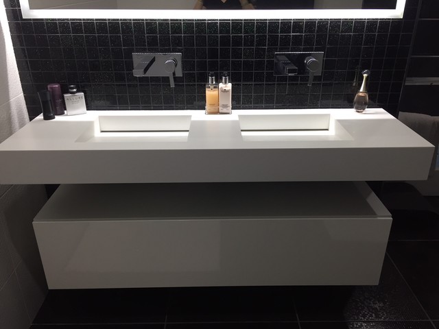 Bespoke Corian Double Vanity With Hidden Waste Contemporary