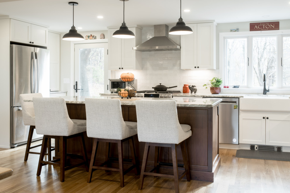 Example of a transitional kitchen design in Boston