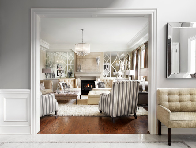 Classic & Luxurious Neutral cream and grey Living Room - Transitional