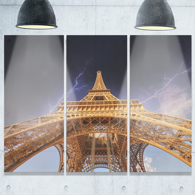 "Storm Above Paris Eiffel Tower in Paris" Metal Wall Art, 3 Panels, 36
