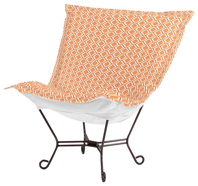 Geo Tangerine Scroll Puff Chair - Mahogany Frame