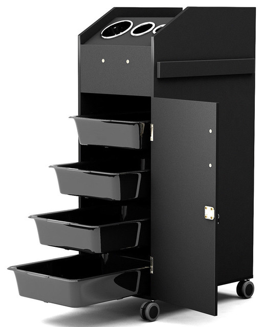 Costway Black Beauty Salon Spa Rolling 4 Storage Trays Locking Door Equipment