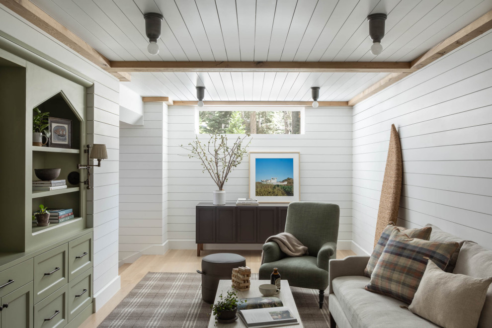 This is an example of a beach style family room in San Francisco.