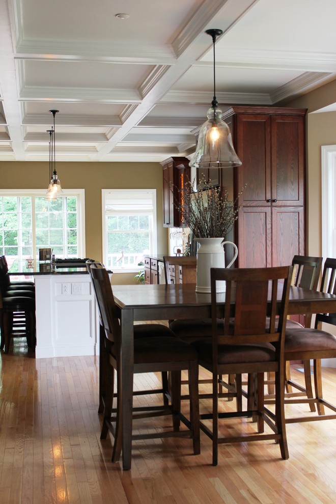 This is an example of a transitional dining room in Portland Maine.