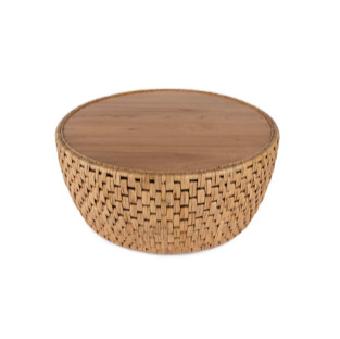 Captiva 42 in w round rattan drum coffee table, natural