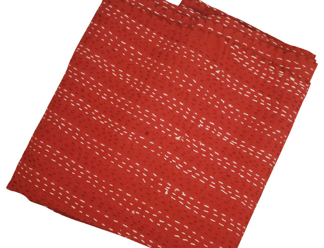 Solid Color Kantha Throw, Red, Queen