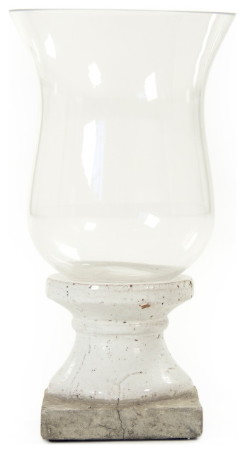 Glass Candle Holder, Distressed, Off-White