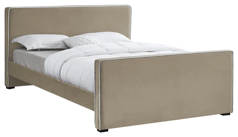 Charly Velvet Full Bed Beige Transitional Platform Beds by