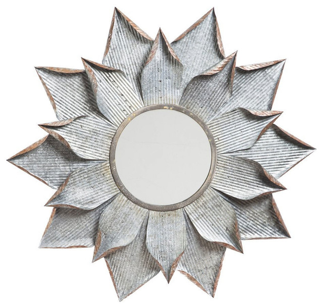 Multi Layer Flower Shape Wall Mirror With Petals in Galvanized Metal
