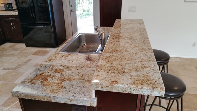 Tuscany Blend Travertine Flooring And Granite Mini Slab Remodel W