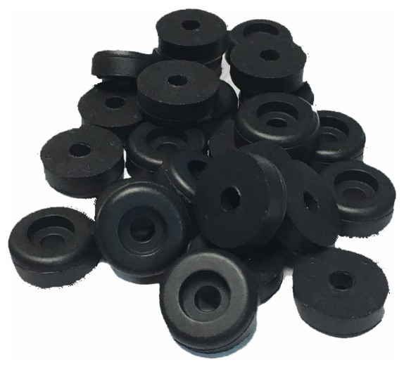 Recessed Black Rubber Bumper Pads With Hole, Set of 25 Traditional
