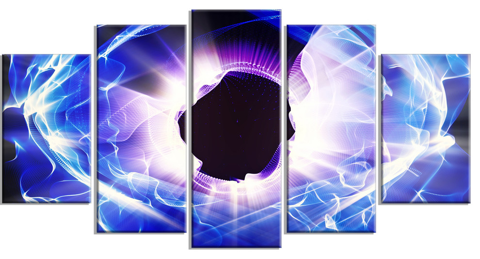 "Fractal Blue Light Shine" Digital Metal Wall Art, 60"x32" 5 Panel