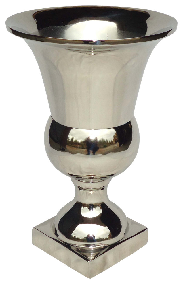 Serene Spaces Living Tall Nickel Pedestal Urn Vase, Measures 10.75" T