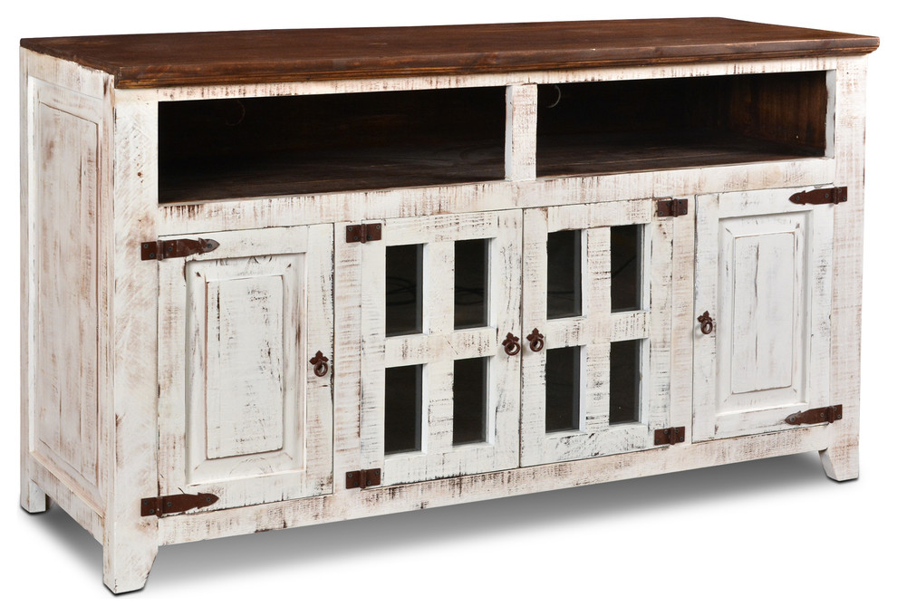 Westgate Solid Wood Rustic White TV Stand, 72" Farmhouse