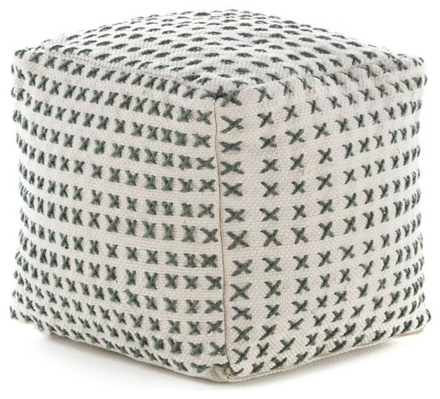 Gdf Studio Fender Cream And Green Fabric Square Pouf Ottoman