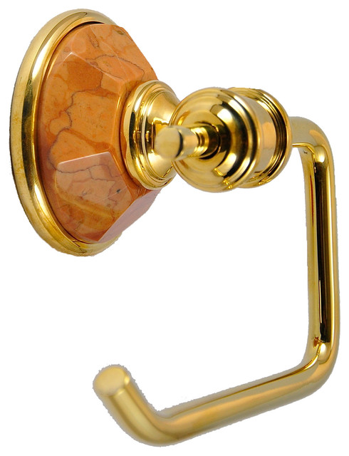 Toilet Paper Holder With Rosso Verona Marble Accents, Antique Bronze