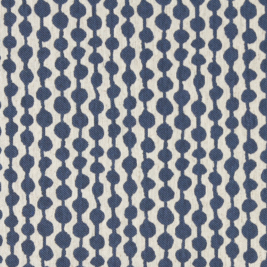 Blue and Off White Circle Striped Linen Look Upholstery Fabric By The Yard