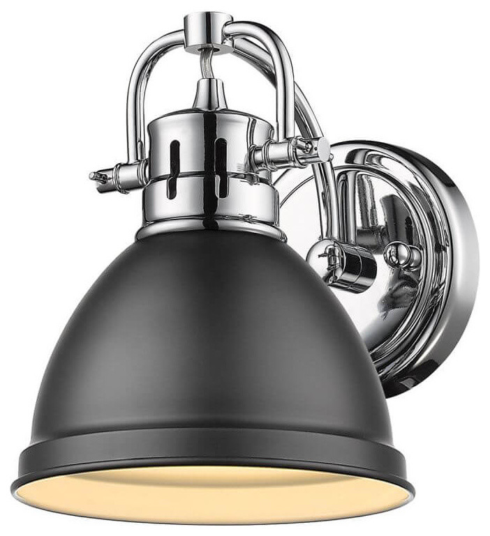 1-Light Chrome Bath-Light With Matte Black Shade - Traditional