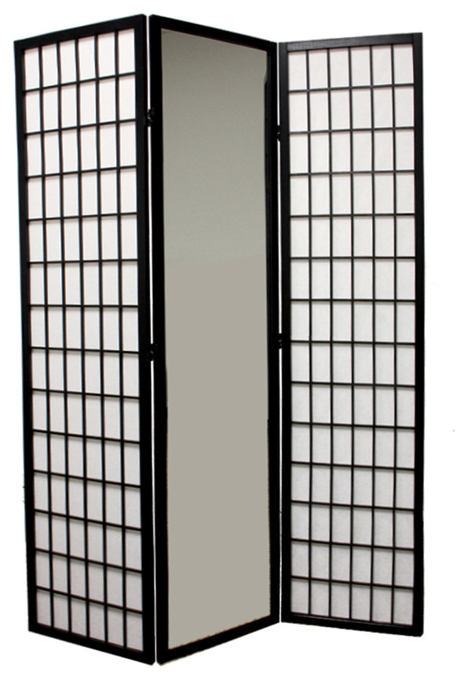3-Panel Black Finish Mirror Room Divider